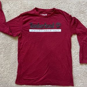 Timberland black logo maroon color tshirt long sleeves boy’s size large 14-16